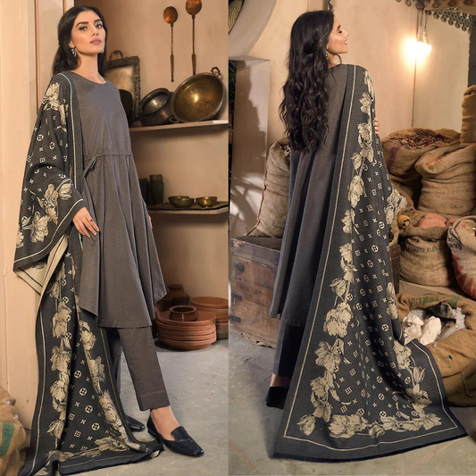 ZN552-3 Piece Winter Dhanak Suit with digital printed wool shawll