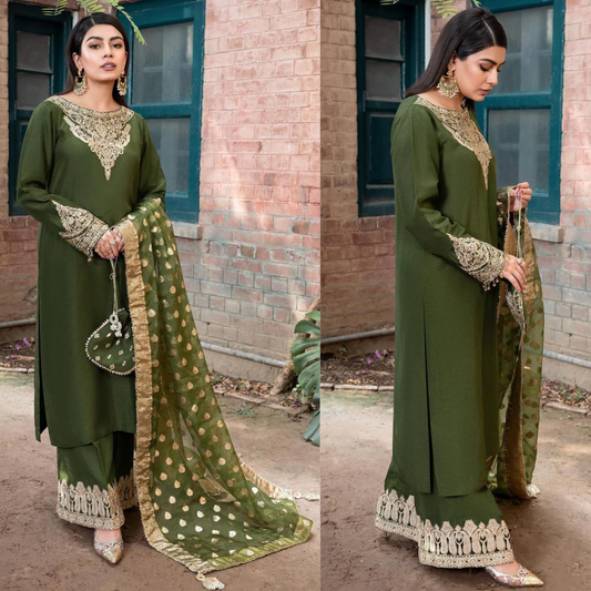 ZN561-WINTER 3 Piece Silk Embroidered With Jaquard Duppatta