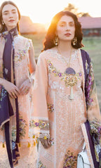 ZN711-SUMMER MUSHQ 3PC EMBROIDERED LAWN SUIT WITH PRINTED SILK DUPATTA