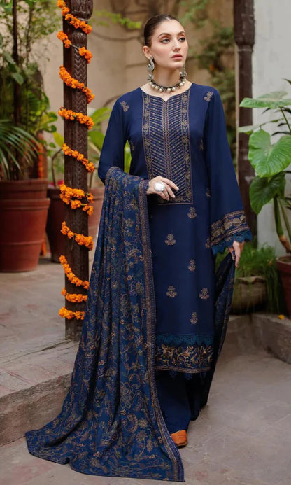 ZN609-WINTER 3PC Embroidered Shirt With Heavy Embroidered Dhanak Shawl