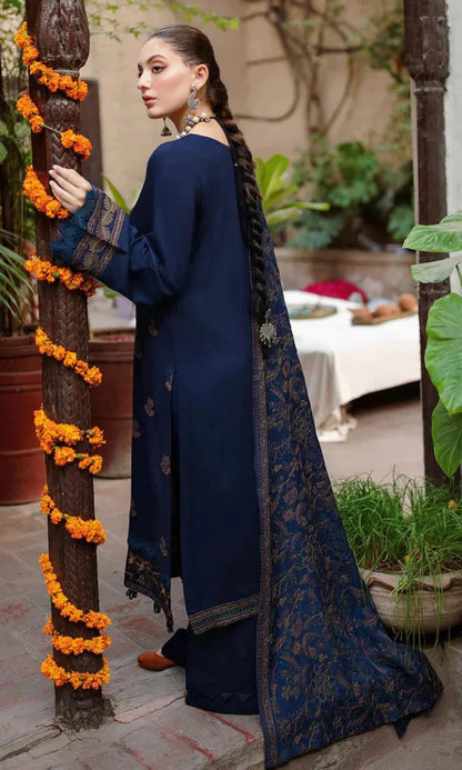 ZN609-WINTER 3PC Embroidered Shirt With Heavy Embroidered Dhanak Shawl