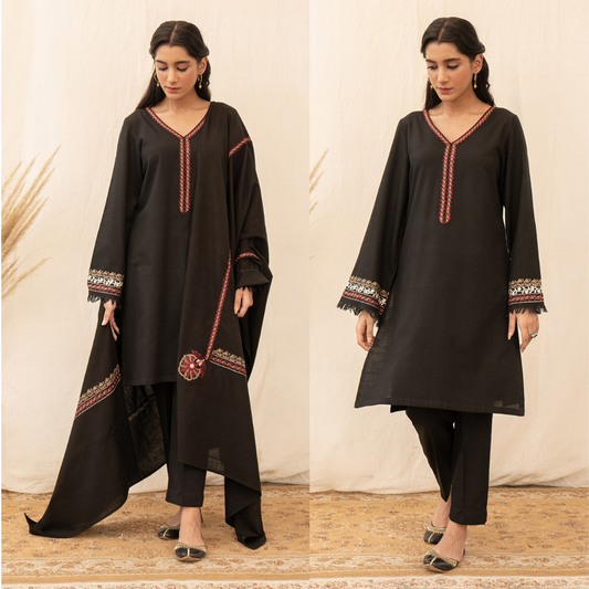 ZN570-WINTER 3PC Dhanak suit with Embroidered Shawll