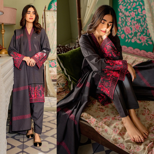 ZN591-Winter 3PC Dhanak suit with Embroidered Shawll