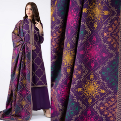 ZN603-WINTER 3-Pc Embroidered Dhanak Suit with Heavy Embroidered Dhanak Shawll