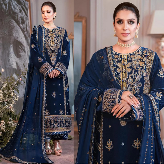 ZN607-WINTER Embroidered Velvet Three piece With Embridered Chiffon Duppatta