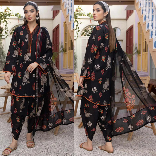 ZN703-SUMMER 3Pc Digital Printed Lawn Shirt With Printed Lawn Trouser and Daimond Dupatta