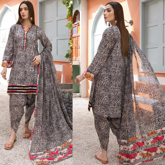 ZN706-SUMMER 3Pc Digital Printed Lawn Shirt With Printed Lawn Trouser and Daimond Dupatta