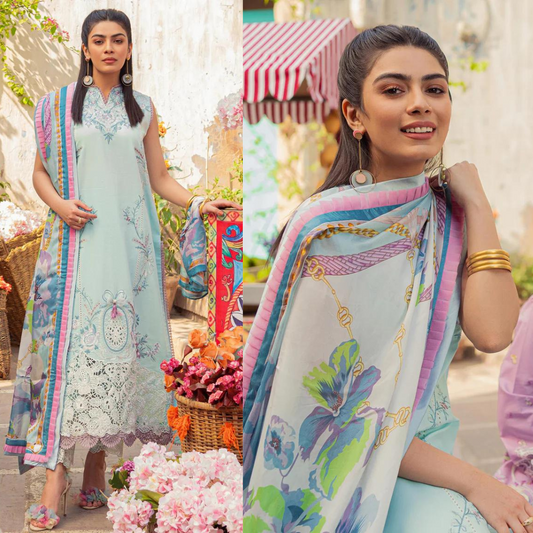 ZN712-SUMMER MUSHQ 3PC EMBROIDERED LAWN SUIT WITH PRINTED SILK DUPATTA