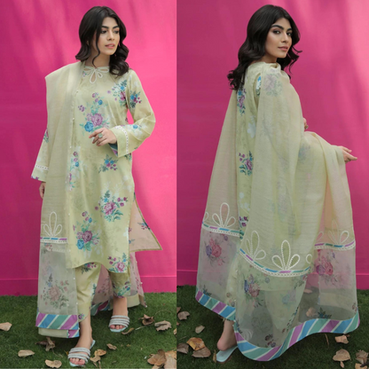 ZN721-3 Piece Unstitched Digital Printed Lawn Suit - Digital Printed Daimond Dupatta