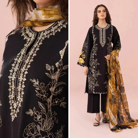 ZN738-SUMMER 3PC Lawn Embroidered Shirt With Organza Printed Dupatta