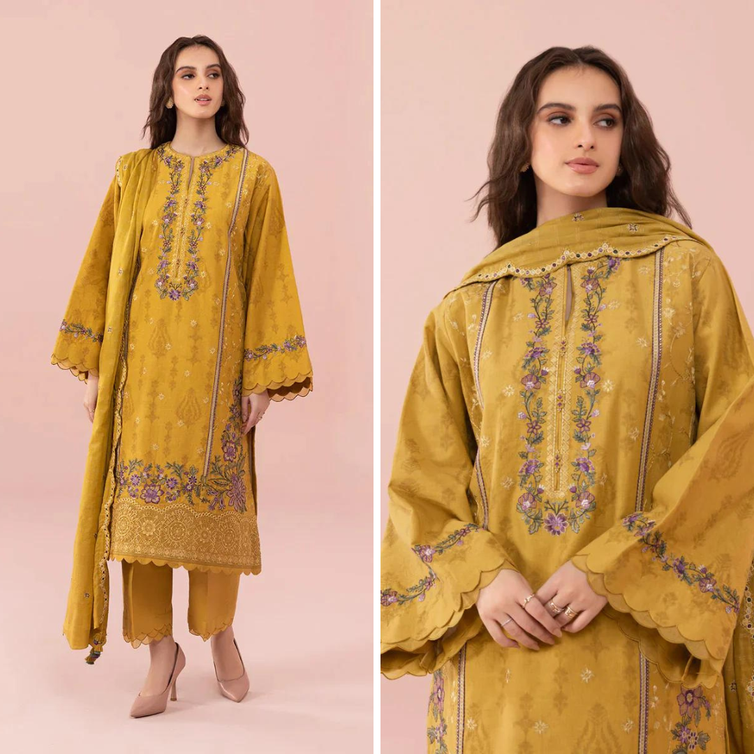 ZN740-SUMMER 3PC Lawn Embroidered Shirt With Chiffon Embroidered Dupatta