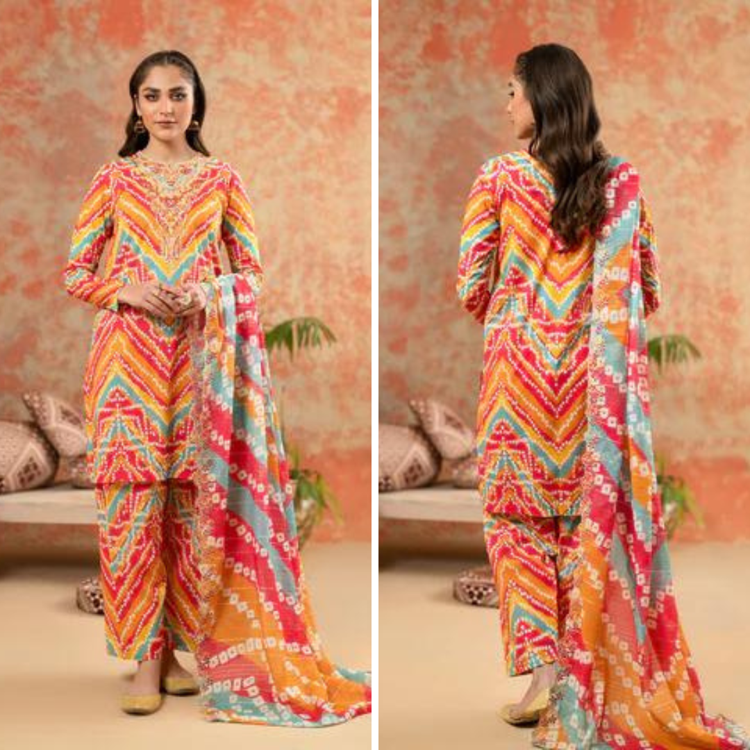 ZN768-SUMMER-3 Piece Unstitched Digital Printed Lawn Suit - Digital Printed Daimond Dupatta