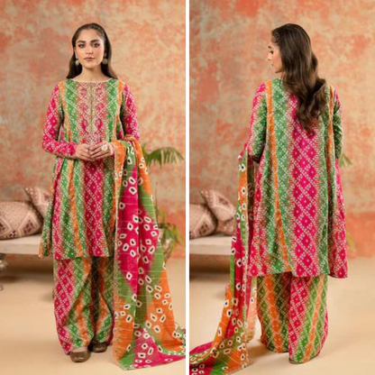 ZN769-SUMMER-3 Piece Unstitched Digital Printed Lawn Suit - Digital Printed Daimond Dupatta