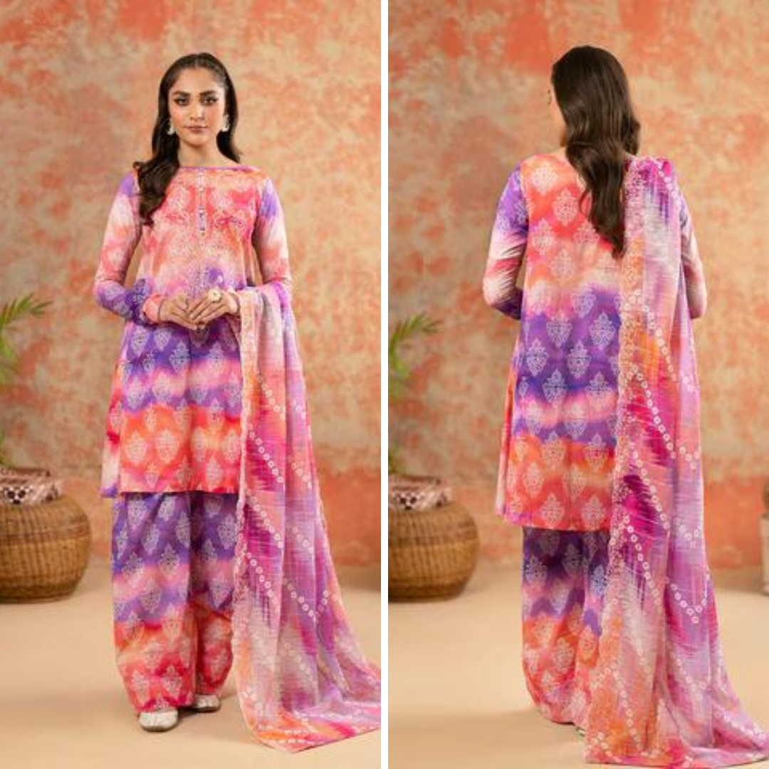 ZN772-SUMMER-3 Piece Unstitched Digital Printed Lawn Suit - Digital Printed Daimond Dupatta