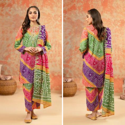 ZN773-SUMMER-3 Piece Unstitched Digital Printed Lawn Suit - Digital Printed Daimond Dupatta