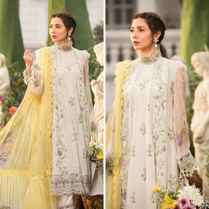 ZN782-Sapphire - 3PC Lawn Heavy Embroidered Shirt With Paper Cotton Printed Dupatta