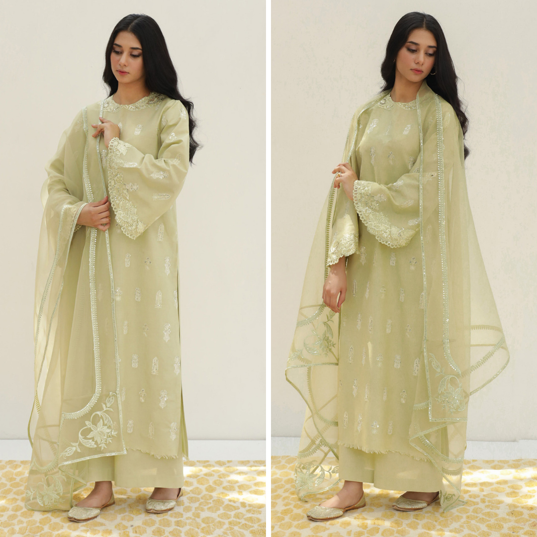 ZN783-SUMMER 3PC Lawn Embroidered Shirt With Organza Embroidered Dupatta