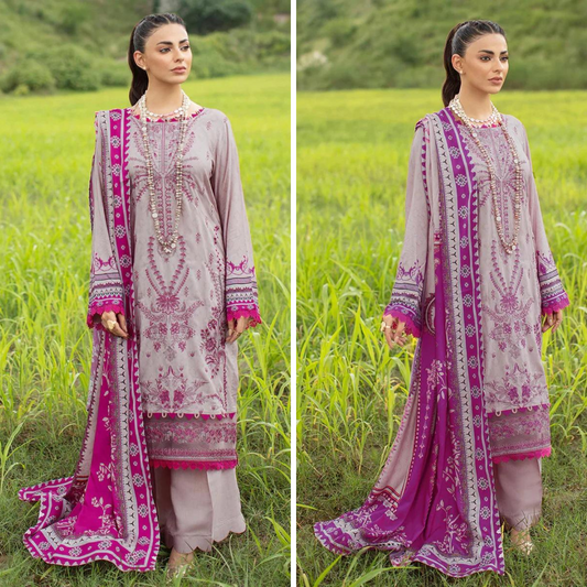 ZN924-WINTER 3PC Dhannak Embroidered suit with Printed Shawll