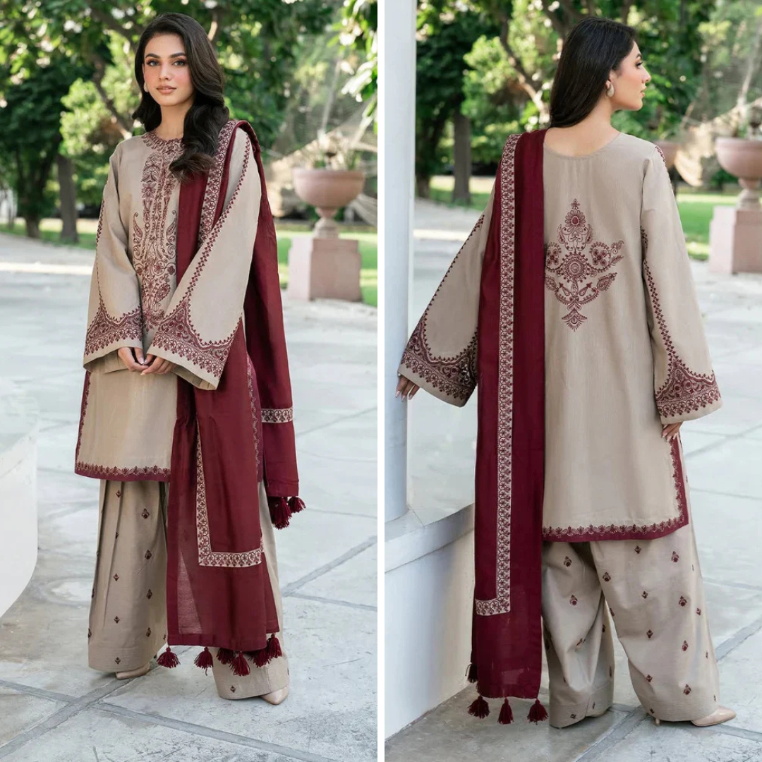 ZN961-Baroque - 3PC Dhanak Embroidered Suit