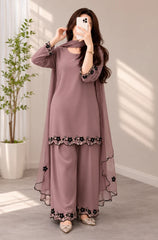 3PC Shamooz Silk Embroidered Suit  - ZN-1489