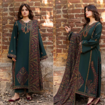 3PC EMBROIDERED DHANAK SUIT - ZN-1477