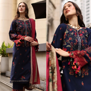 3PC EMBROIDERED DHANAK SUIT - ZN-1478