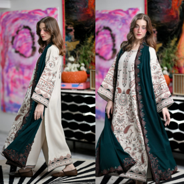 3PC EMBROIDERED DHANAK SUIT - ZN-1479