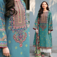 3PC EMBROIDERED DHANAK SUIT - ZN-1480