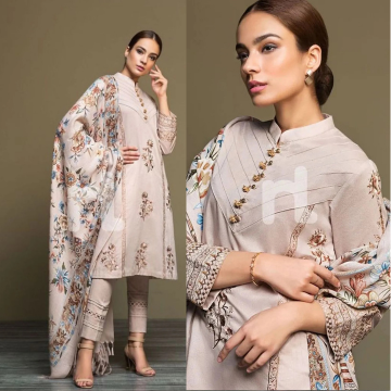 3PC EMBROIDERED DHANAK  SUIT - ZN-589