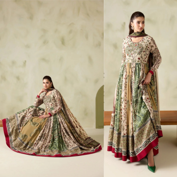 3PC EMBROIDERED DHANAK SUIT - ZN-1481