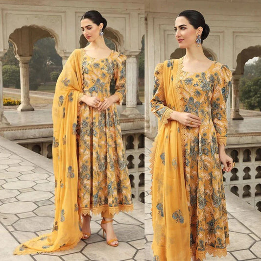 ZN006-Bareeze -Embroided 3pc lawn dress with embroidered chiffon dupatta