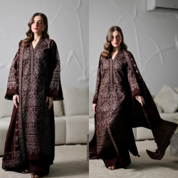3PC EMBROIDERED DHANAK SUIT - ZN-1484