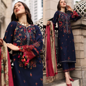 3PC EMBROIDERED DHANAK SUIT - ZN-1485
