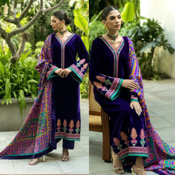3PC EMBROIDERED VELVET SUIT - ZN-1408
