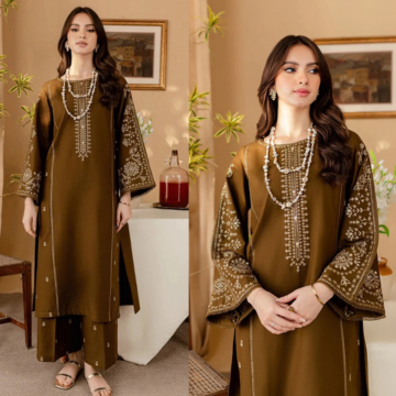 3PC EMBROIDERED DHANAK SUIT - ZN-1491