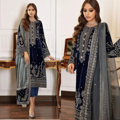 3PC EMBROIDERED VELVET SUIT - ZN-1410
