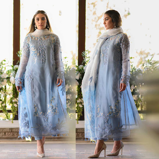 ZN027-Nadia Farooqi-Winter Embroidered 3pc organza dress with organza duppata