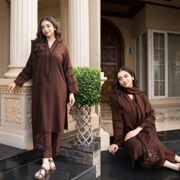 3PC EMBROIDERED DHANAK SUIT - ZN-1493