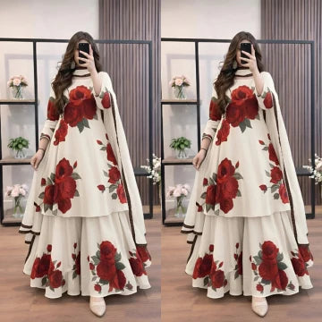 3PC silkfrock style Printed suit - ZN-1506