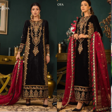 3PC EMBROIDERED VELVET SUIT - ZN-1412