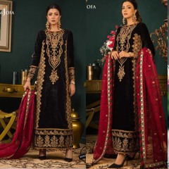 3PC EMBROIDERED VELVET SUIT - ZN-1412