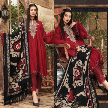 ZN412-WINTER 3PC Dhanak Embroidered suit with Printed Shawll