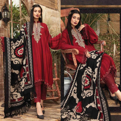 ZN412-WINTER 3PC Dhanak Embroidered suit with Printed Shawll