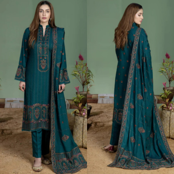 3PC EMBROIDERED DHANAK SUIT - ZN-1414