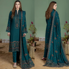 3PC EMBROIDERED DHANAK SUIT - ZN-1414