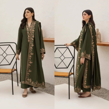 3PC EMBROIDERED DHANAK SUIT - ZN-1415