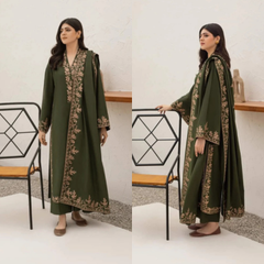 3PC EMBROIDERED DHANAK SUIT - ZN-1415