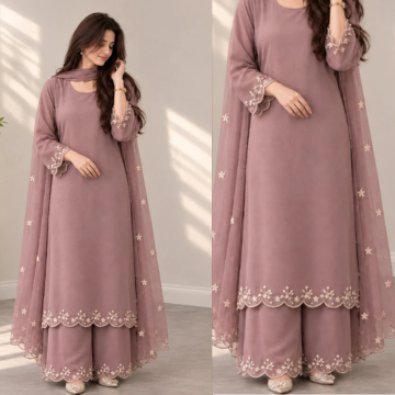 3PC Shamooz Silk Embroidered Suit - ZN-1501