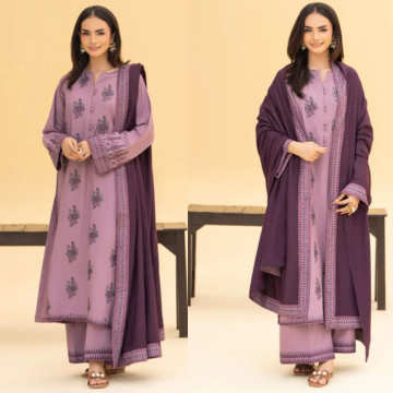 3PC EMBROIDERED DHANAK SUIT - ZN-1416
