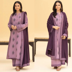 3PC EMBROIDERED DHANAK SUIT - ZN-1416